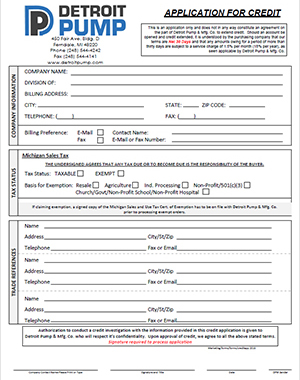 Credit Application - Detroit Pump & Mfg. Co. download pdf